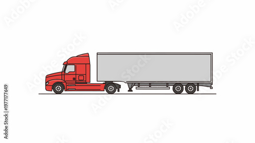 Red semi-truck and trailer side view vector illustration