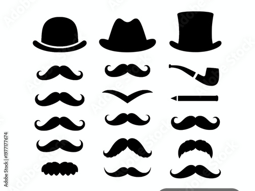Vintage gentleman mustache and hat silhouette collection isolated