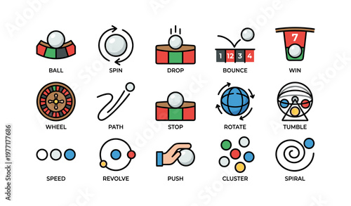 Various icons depicting ball actions including spin, drop, and bounce