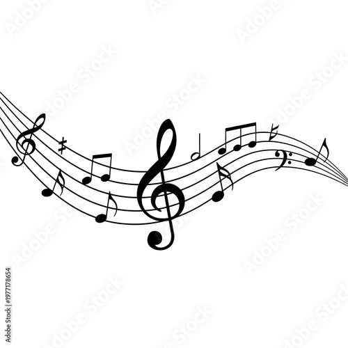 Musical Notes Treble Clef Vector Illustration, Music Melody Staff Symbol, Sound Wave Artistic Design