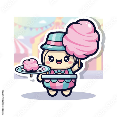Cartoon character holding pink cotton candy.