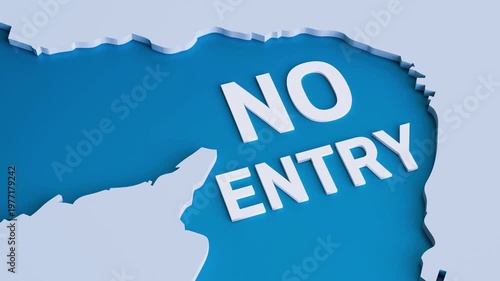 No entry text on map surface with smooth camera zoom out animation concept restriction warning message clean minimal 4k motion design