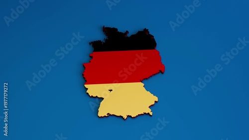 Germany map with national flag colors on blue background smooth camera zoom out animation European country geography concept 4k motion design