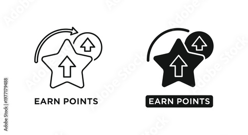 Two variations of a star icon with an upward arrow representing earning points