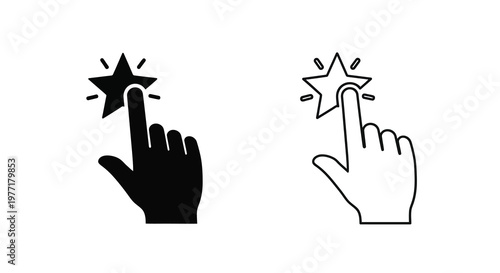 Two star icons with a hand pressing or clicking in contrasting styles