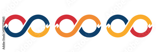 Infinite sign vector icon set with synergy symbols, continuous loop elements, infinity shapes collection and modern abstract connection icons for business, technology and concept design