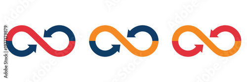 Infinite loop and synergy vector icon set with infinity symbols, continuous shapes, abstract connection elements and modern design icons for business, innovation and technology concepts