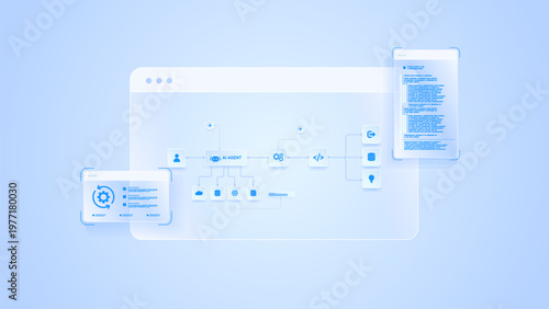 AI workflow automation artificial intelligence. ai agent workflow diagram dashboard machine learning architecture data processing system, coding and automation system.