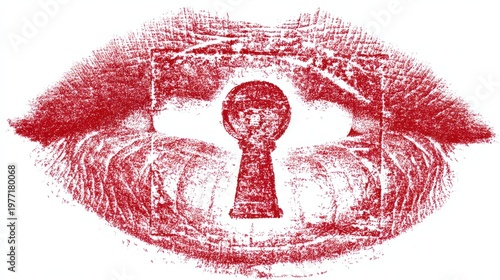 Red lips with keyhole graphic symbol representing secrecy and hidden information