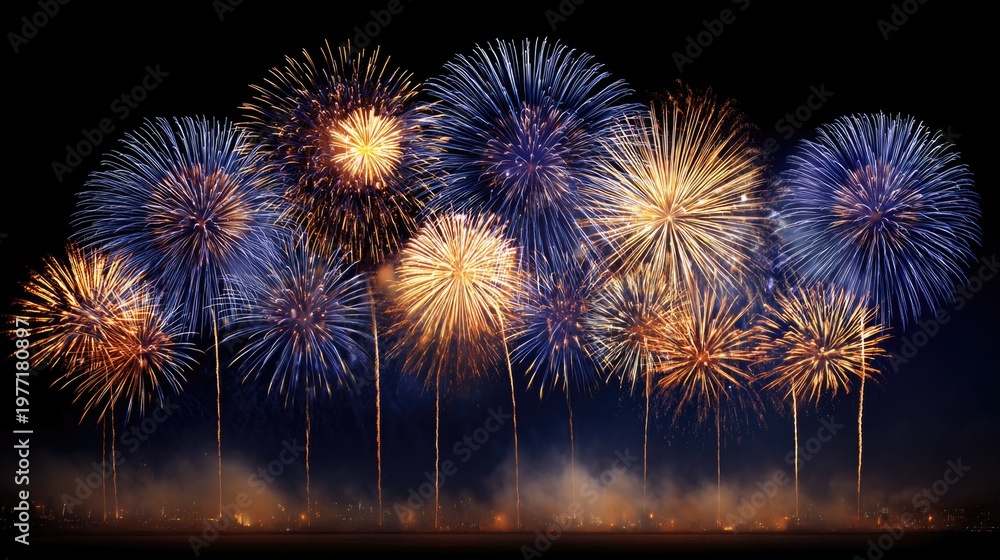 Fototapeta premium Vibrant and Colorful Fireworks Display Lighting Up the Night Sky in a Spectacular Celebration