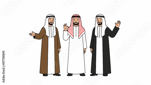 Arab Men in Traditional Clothing Gesturing on White Background