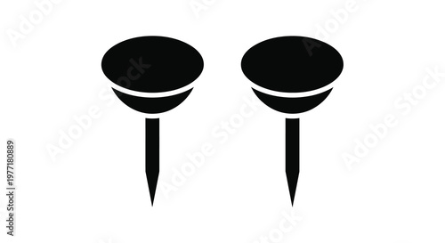 Two black push pins are displayed side by side on a white background