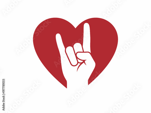 Rock Music Hand Horns Silhouette in Red Heart Icon
