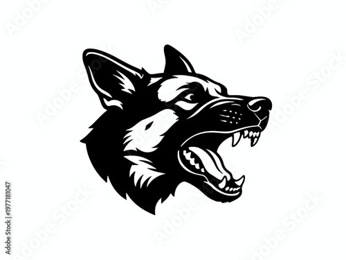 German Shepherd Dog Head Snarling Vector Illustration