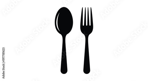 Simple black silhouette of a spoon and fork side by side
