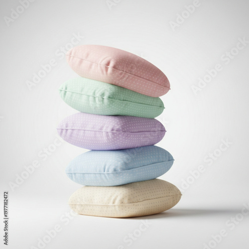 Stack of colorful soft cushions pillows.