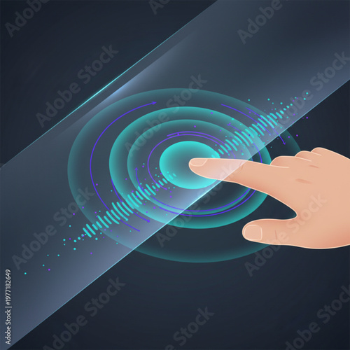 Hand Touching Virtual Interface Screen.