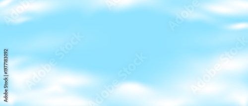 Blue sky, White fluffy clouds on bright blue sky background. Mesh gradient horizon