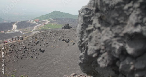 Gorgeous landscape view in the background of the massive volcanic boulder, 4k