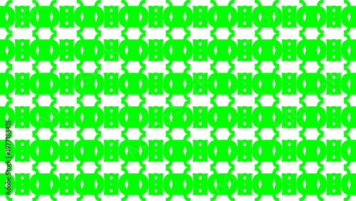 Bright green geometric seamless pattern with repeating abstract ornate lattice and pillar shapes for modern textile wallpaper and backdrop