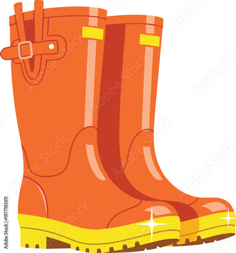 Cartoon Orange Rubber Boots with Yellow Soles, Stylish Footwear for Outdoor and Work Use Illustration
