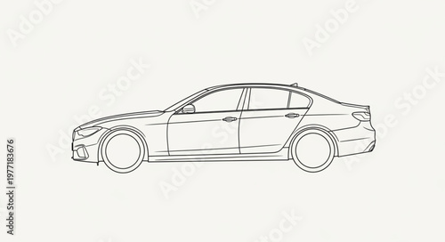 Modern Sedan Car Blueprint Sketch Side View.