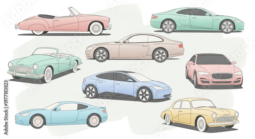 Collection of Vintage and Modern Cars in Various Colors.