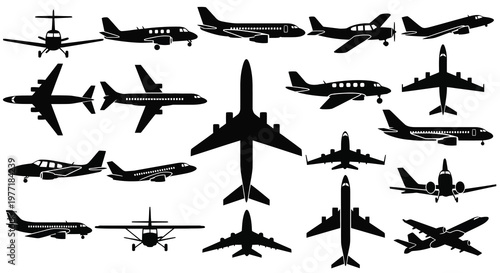 Collection of various airplane silhouettes against a white background