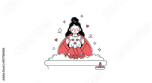 Kawaii girl, cartoon character, red dress, cute illustration, vector graphics