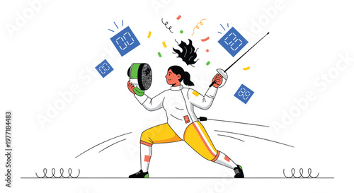 Fencer, fencing, sports icon, athletic illustration, vector graphics