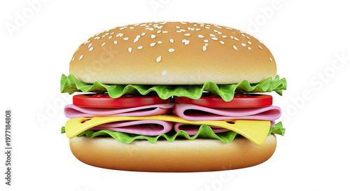 Stacked Ham and Cheese Sandwich with Lettuce and Tomato