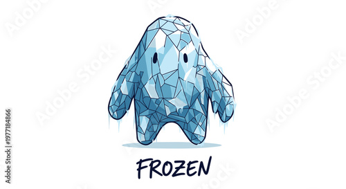 Frozen ice rabbit, blue icy animal, winter vector illustration, cute frosty creature