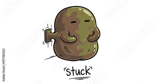 funny potato character, stuck cartoon, green brown mascot, emoticon face