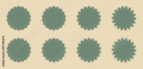 Vintage circular badge and scalloped label vector collection. Set of decorative circular badges featuring solid and dotted border styles. Perfect for artisanal branding and graphic design projects.