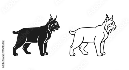 Unicorn Cat vs Lynx: Mythical vs Reality Animal Silhouettes Vector