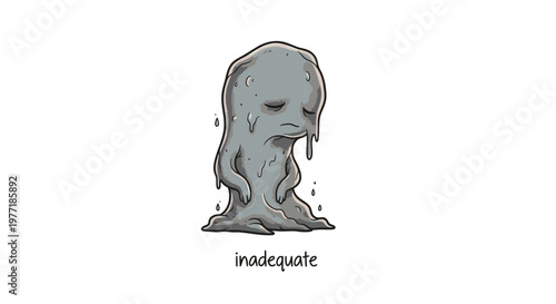 Grey melancholic creature, inadequate feeling, sad monster, emotional illustration, vector icon