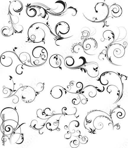 Quadro su tela Classic Floral Ornament Set, Decorative Vintage Swirl and Flourish Elements