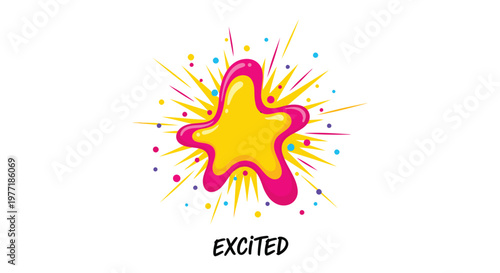 Excited starburst, colorful explosion, vibrant illustration, emotive graphic