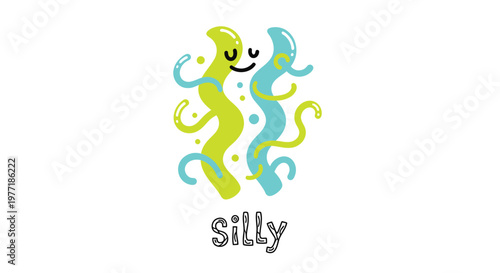 Colorful, playful octopus illustration, cartoon sea creature, green blue tentacles, silly design