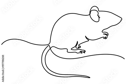 Konstfotografi Mouse continuous one line drawing minimalist outline illustration isolated on white background simple modern animal design