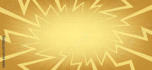 Gold comic book style background with jagged lightning bolt shapes and a subtle halftone dot pattern