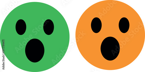 Contrasting surprised emojis in green and orange hues