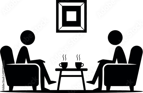 Two individuals engaging in a conversation over coffee in a cozy setting