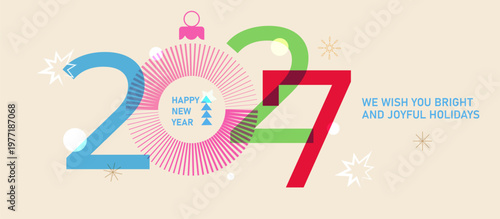A horizontal banner for New Year and Christmas celebrations. Trendy abstract design. Bright colors, gradients, minimalist style. Vector illustration.