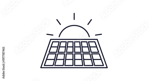 Illustration of a solar panel generating energy from the sun in minimalist style