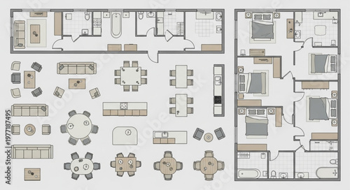 Architectural Floor Plan Layout Design With Furniture.