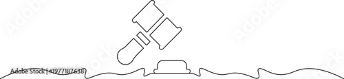 A simple line drawing of a gavel and sound block on a wavy surface