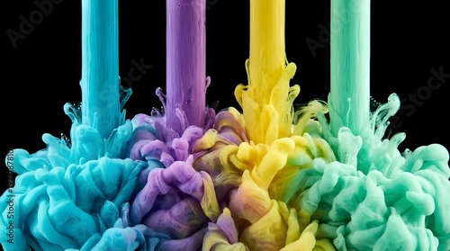 Vibrant neon effect glowing colors abstract ink swirls in water artistic display