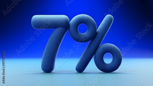 Neon effect glowing percentage sign dynamic 3d render for sales discounts and financial promotions