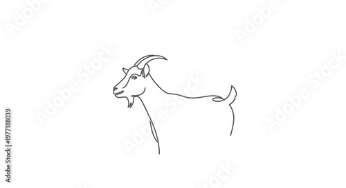 Minimalist Continuous One Line Art Drawing of a Domestic Goat with Horns, Simple Farm Animal Illustration